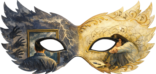 Masker met slachteroffer en twijfelaar